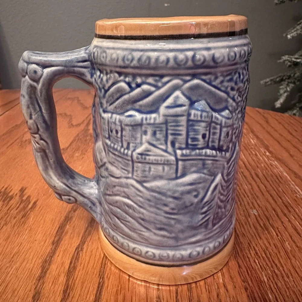 Vintage Chicago Skyline Beer Stein Japan Blue Ceramic Mug Sears Tower